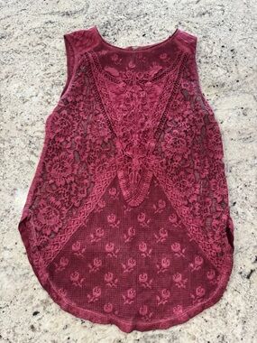Free People maroon Lace-Front Knit Tank